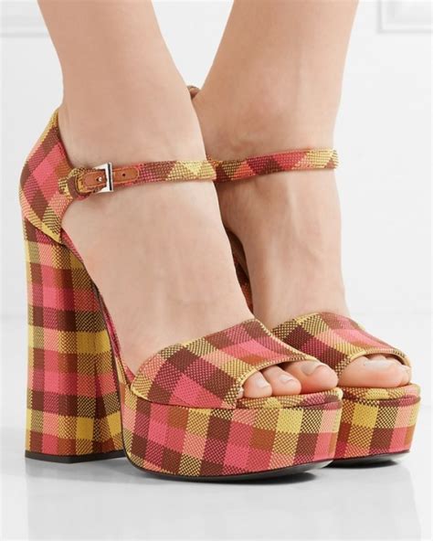 prada checked canvas platform sandals|prada platform wedge sandals.